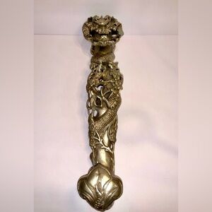 Vintage Chinese Dragon Ruyi Scepter (Ruyi) Silver/Gilt Tone Scholar Symbol  19”